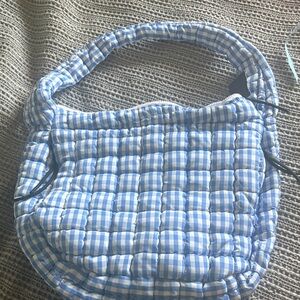 Chic Blue and White Checkered Shoulder Bag